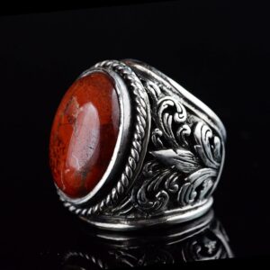 Erkekler için Zarif Taş Koleksiyonu: 925 Ayar Gümüş Yüzükler - Doğal Taş Seçimi (Kan Taşı) - Görsel 4