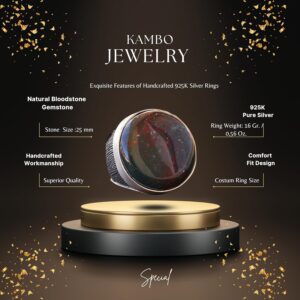 Gerçek Doğal Kan Taşı Yüzük, Katı Gümüş Yüzük, Bin Men Yüzük, Yeşil - Görsel 2