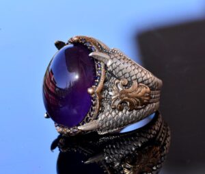 Gerçek Doğal Ametist Taşlı Yüzük - Gümüş Erkek Kartal Pençesi Yüzüğü - Görsel 4