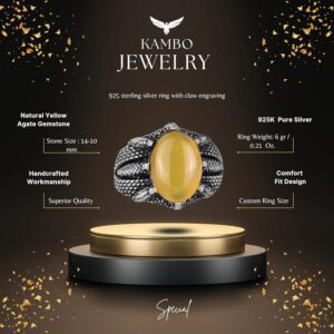 925 Ayar Gümüş Pençe Yüzük Gerçek Doğal Sarı Akik Taşı ile – İkizler için Pozitiflik ve Zihinsel Netlik Amaçlı El Yapımı Yüzük - Görsel 2