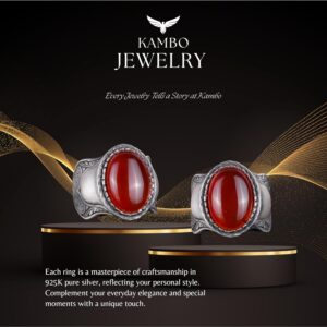 Doğal Taş Yüzük, 925 Ayar Gümüş Yüzük, Kırmızı Akik - Görsel 6