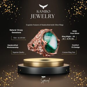 Gerçek Kristal Drusy Kuvars Taş Yüzük, 925 Ayar Gümüş Erkek Yüzük - Görsel 2