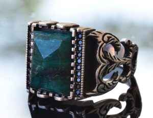 Gerçek Doğal Zümrüt Taşlı, Ayar Gümüş Erkek Yüzük, 10842628383, Yeşil - Görsel 4