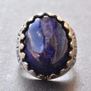 Doğal Cabochon Safir Taşlı, Erkekler için 925 Ayar Gümüş Yüzük - Görsel 2