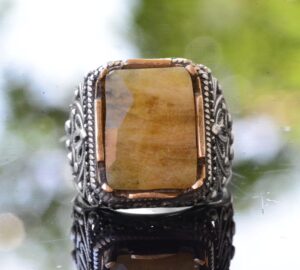 Sarı Safir Yüzük, Gümüş Sarı Safir Yüzük, 925 Ayar Gümüş Erkek Yüzük, Büyük Yüzük - Görsel 5