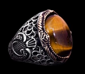 925 Ayar Gümüş Erkek Yüzük - Doğal Kaplan Göz Taşı - Görsel 3