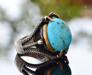 Gerçek Arizona Turkuaz Taşlı Sterlin Gümüş Pençe Yüzük - Denge ve Uyumluluk - Görsel 4