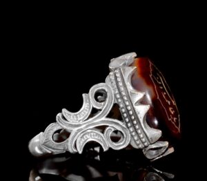 925 Ayar Gümüş Yüzük, İslami Yüzük, Doğal Akik Taşı - Görsel 4