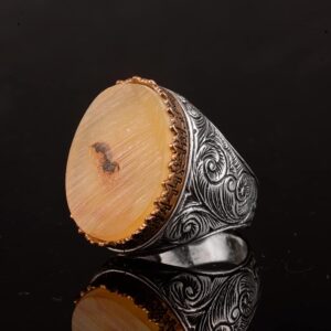 Gerçek Doğal Kehribar Taşlı Yüzük, 925 Ayar Gümüş Yüzük, Büyük Gümüş Yüzük - Görsel 4