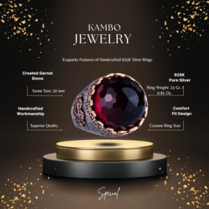 925 Ayar Gümüş Yüzük - Kral Yüzük - Yapay Taş Yüzük - El Yapımı Yüzük Erkekler İçin (Yapay Garnet) - Görsel 2