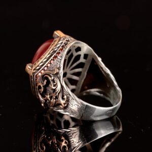 Erkekler için Gümüş Yüzük, Gerçek Doğal Cabochon Yakut Taşlı Yüzük, Yakut Yüzük, El Yapımı Yüzük - Görsel 6