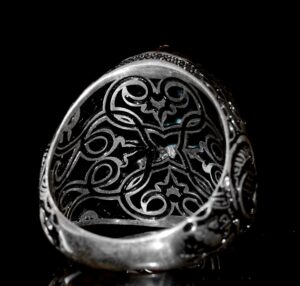 Erkekler için Sterling Gümüş Yüzük - Doğal Arizona Turkuaz Taşı ile Altın Aksan - Görsel 8