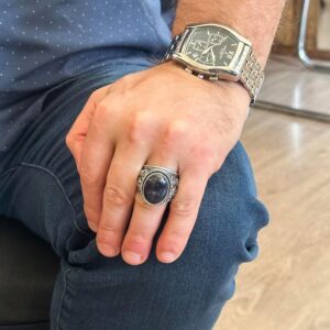 925 Ayar Gümüş Yüzükler - Doğal Taş Seçimi (Cabochon Safir) - Görsel 3