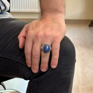 Doğal Lapis Lazuli Taş Yüzük, Aslan Başı Erkek Yüzüğü - Kraliyet 925K Katı Gümüş Erkek Yüzüğü - Bilgelik ve Gerçek Tasarımı - Görsel 3