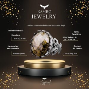 925 Ayar Gümüş Yüzük, Gerçek Doğal Jade Prehnit Taş Yüzük, El Yapımı Yüzük - Görsel 2