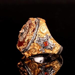 El Yapımı Yüzük - 925 Ayar Katı Gümüş Erkekler için Altın Kaplama Takı (Aslan) - Görsel 4