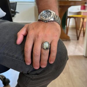 Gerçek Doğal Taş El Yapımı Yüzük - 925 Ayar Gümüş El Yapımı Yüzük - Şık Farklı Yüzük (Prehnit) - Görsel 3