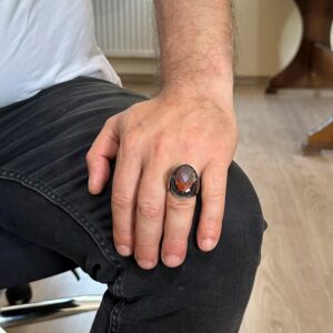 David Yıldızı Yüzüğü, Yapay Taş Yüzük, 925 Ayar Gümüş Süleyman Yüzüğü (Yapay Granat Taşı) - Görsel 3