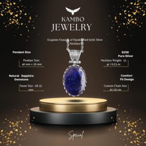 Doğal Taş Kolye - 925 Ayar Gümüş Kolye (Safir) - Görsel 2