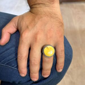 Gerçek Doğal Kehribar Taşı Yüzüğü - 925 Ayar Gümüş Erkek Yüzüğü - Görsel 3