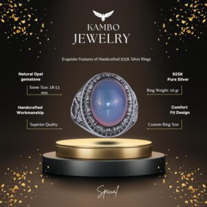 Gerçek Doğal Opal Taşı ile Erkek Yüzük - 925 Ayar Gümüş El Yapımı Tasarım - Görsel 2