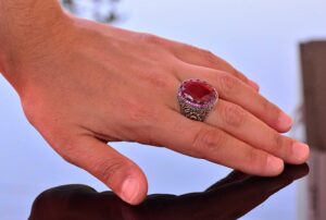 Erkekler için Doğal Yakut Taşlı Yüzük, 925 Ayar Gümüş El Yapımı Vintage Tarzı, Şifa Kristali Takı - Görsel 7