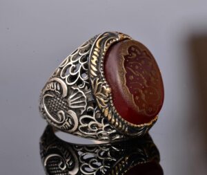 Doğal Akik Taşlı İslami Yüzük - 925 Ayar Gümüş Erkek Takısı - Görsel 4