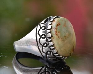 Gerçek Arizona Yeşil Turkuaz Taş Yüzük, 925 Ayar Gümüş Yüzük Erkekler İçin - Görsel 4