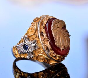 El Yapımı Yüzük - 925 Ayar Katı Gümüş Erkek Altın Kaplama Takı (Şahin) - Görsel 4