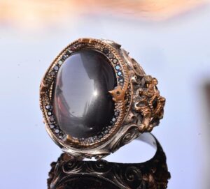 El Yapımı Sentetik Taş Yüzük - 925 Ayar Gümüş Erkek Takısı (Siyah Kedi Gözü) - Görsel 4