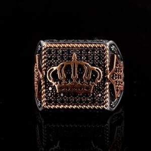 Sterling Gümüş 925 Yüzük, Erkekler İçin Lüks Yüzük, Taç Yüzük, Ayarlanabilir Erkek Yüzüğü - Görsel 2