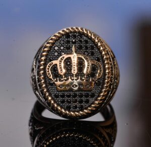 925 Ayar Gümüş Kral Taç Yüzük - Doğal Oniks Taşı - Erkekler için Görkemli Takı - Görsel 2