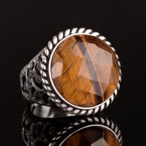 Gerçek Doğal Kaplan Göz Taşı Yüzük, 925 Ayar Gümüş Yüzük - Görsel 4