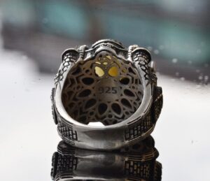 El Yapımı Gerçek Sarı Safir Taşlı Yüzük, Camii Tasarımı, İslami Erkekler için Gümüş Yüzük - Görsel 5