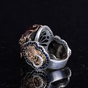Sultanite Taş Yüzük, 925 Ayar Gümüş Erkek Yüzük, El Yapımı Aslan Başı Erkek Yüzük - Görsel 6