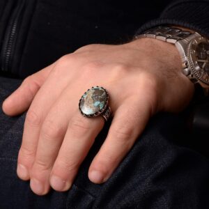 Gerçek Doğal Arizona Turkuaz Taş Yüzük, El Yapımı Yüzük, 925 Ayar Gümüş Yüzük Erkekler İçin, Büyük Yüzük - Görsel 7