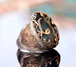 925 Ayar Gümüş Erkek Yüzük - Etnik Tasarım - Gerçek Zümrüt Doğal Taş Yüzük - Görsel 4