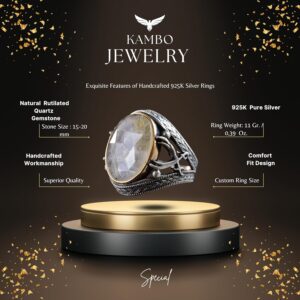 Gerçek Doğal Taş Erkek Yüzüğü, Kılıç Yüzüğü, 925 Ayar Gümüş Erkek Yüzüğü (Rutilatlı Kuvars) - Görsel 2