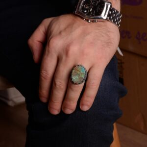 925 Ayar Gümüş Yüzük, Doğal Arizona Turkuaz Taşlı Yüzük - Görsel 3