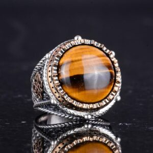 Gerçek Doğal Taş El Yapımı Yüzük - 925 Ayar Gümüş Yüzük (Kaplan Gözü) - Görsel 4