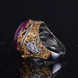 Gerçek Doğal Taş Yüzük - Erkekler İçin Sultan Yüzüğü - Altın Kaplama 925 Ayar Gümüş Yüzük - El Yapımı Yüzük (Yakut) - Görsel 7