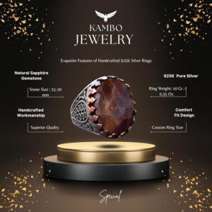 Gerçek Doğal Safir Oval Taş Yüzük - Gümüş Erkek Yüzüğü - Görsel 2