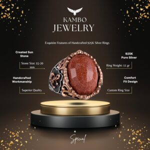 Kahverengi Güneş Taşı Yüzük, Denizci Çapa Gümüş Yüzük, 925 Ayar Gümüş Yapay Taş Yüzükler - Çeşitli & Farklı Koleksiyon - Görsel 2