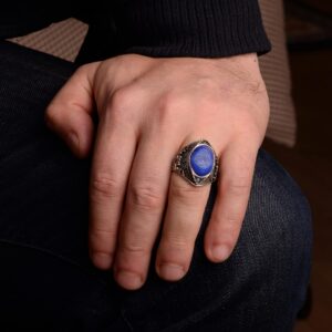 Gerçek Doğal Druzy Kristal Kuvars Taş Yüzük, 925 Ayar Gümüş Yüzük Erkekler için - Görsel 6