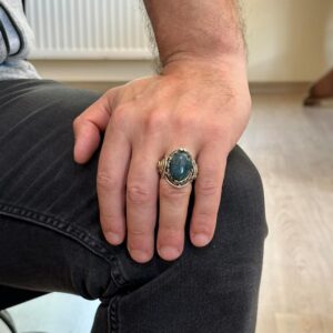 Aslan Başlı Yüzük, Yeşil Kan Taşı Yüzük - 925 Ayar Sterlin Gümüş Yüzük Erkekler İçin, Farklı Yüzük - Görsel 3