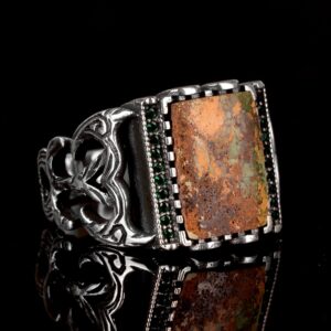 Sterling Gümüş Erkek Yüzük, Gerçek Doğal Arizona Turkuaz Taş Yüzük - Görsel 3