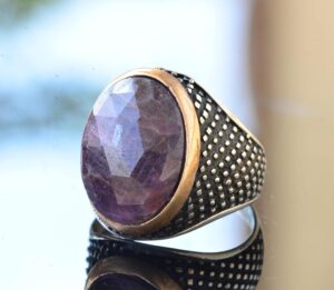 Gerçek Safir Doğal Taş Erkek 925 Ayar Gümüş Yüzük - Kraliyet ve Güçlü - Görsel 3