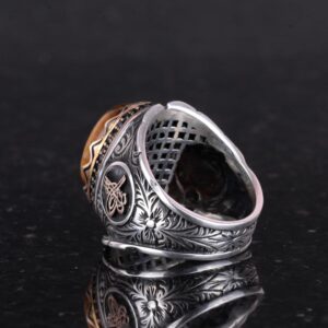 El Yapımı Cabochon Kaplan Gözlü Taş Yüzük, 925K Katı Gümüş Erkek Yüzüğü, Cesur Tasarım, Osmanlı Tuğra Yüzüğü - Görsel 7