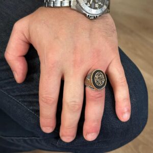 925 Ayar Gümüş Erkek Yüzük, Oniks Taşı ve Allah Hat Sanatı Tasarımı ile - Görsel 7