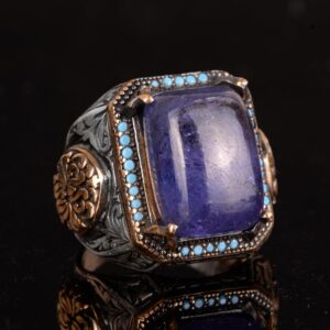 Gerçek Doğal Tanzanit Taşlı Yüzük, El Yapımı Yüzük, 925 Ayar Gümüş Yüzük Erkekler İçin - Görsel 4